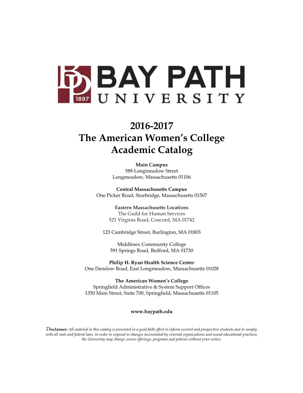 2016-2017 the American Women's College Academic Catalog