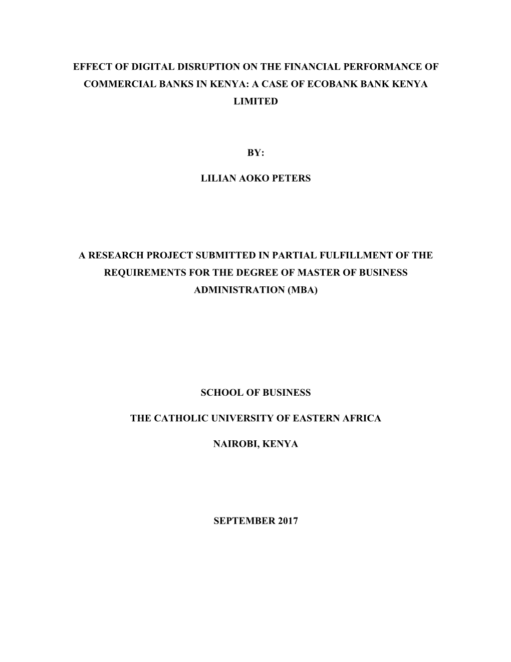 Effect of Digital Disruption on the Financial Performance of Commercial Banks in Kenya: a Case of Ecobank Bank Kenya Limited