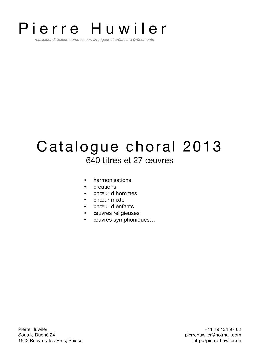 Catalogue Choral 2013 De Pierre Huwiler