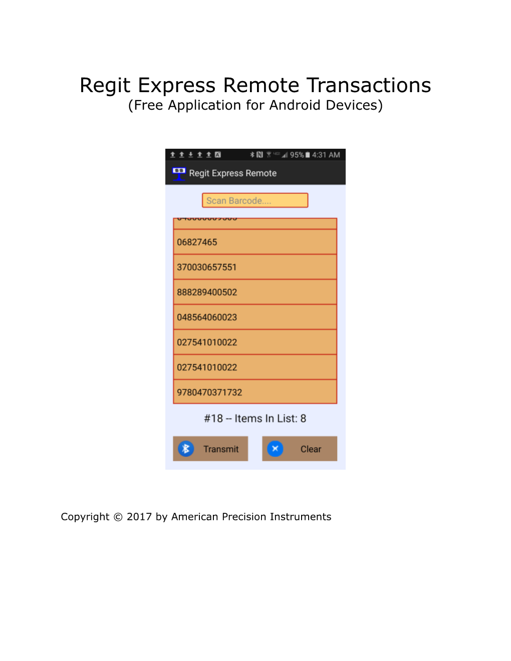 Regit Express Remote Transactions (Free Application for Android Devices)