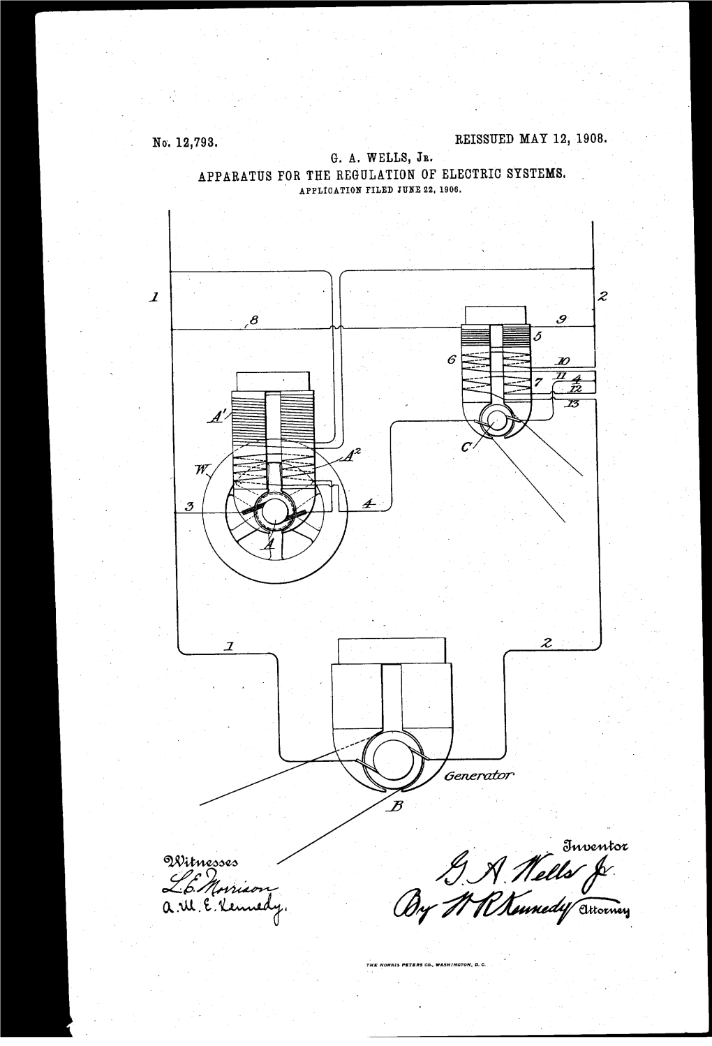 Apparatus for the Regulation of Electric Systems, Application Filed June 22, 1906