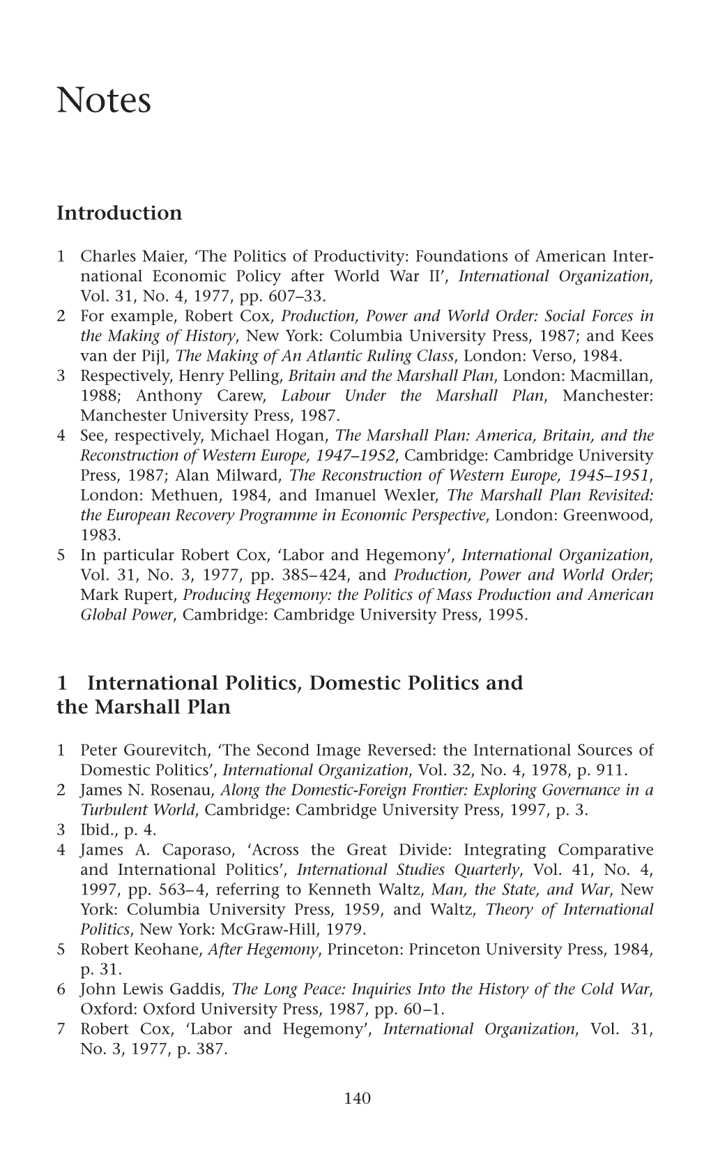 Introduction 1 International Politics, Domestic Politics and the Marshall Plan