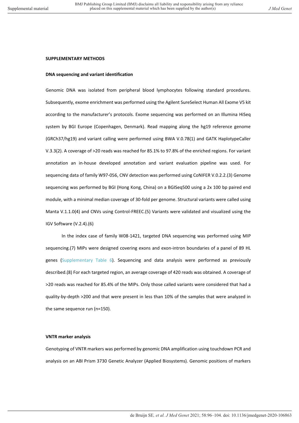 SUPPLEMENTARY METHODS DNA Sequencing and Variant