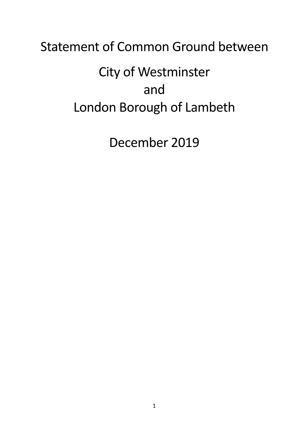 Statement of Common Ground Between City of Westminster and London Borough of Lambeth December 2019