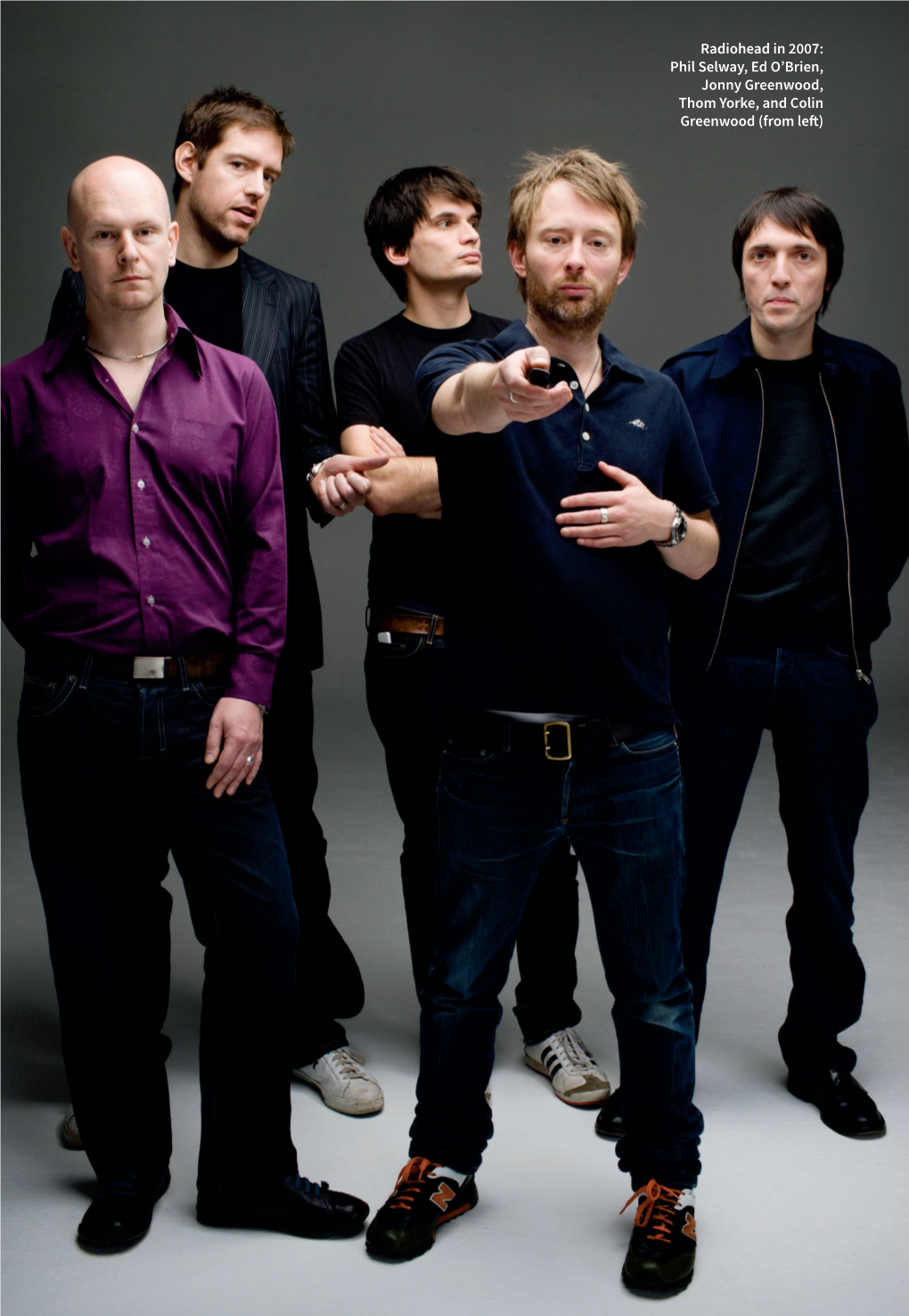 Radiohead in 2007: Phil Selway, Ed O'brien, Jonny Greenwood, Thom Yorke, and Colin Greenwood (From Le )