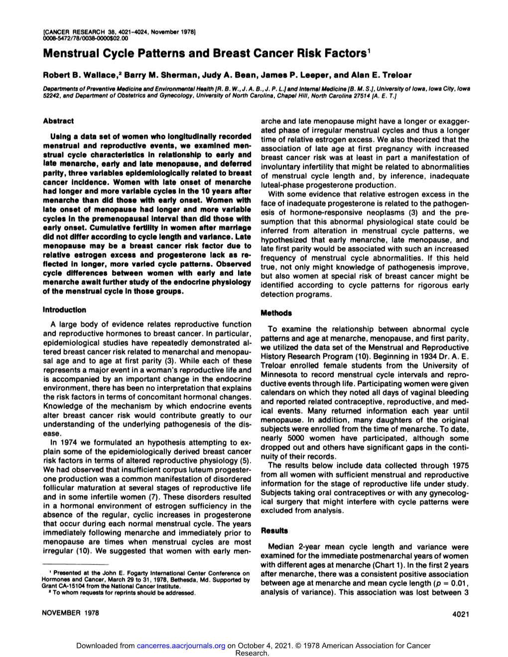 Menstrual Cycle Patterns and Breast Cancer Risk Factors1