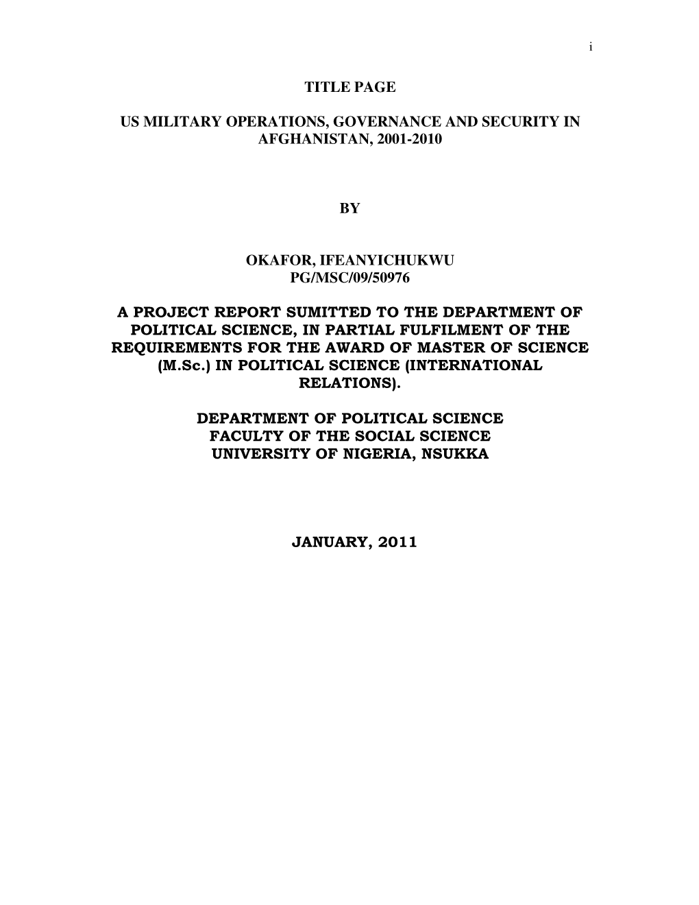 Title Page Us Military Operations, Governance