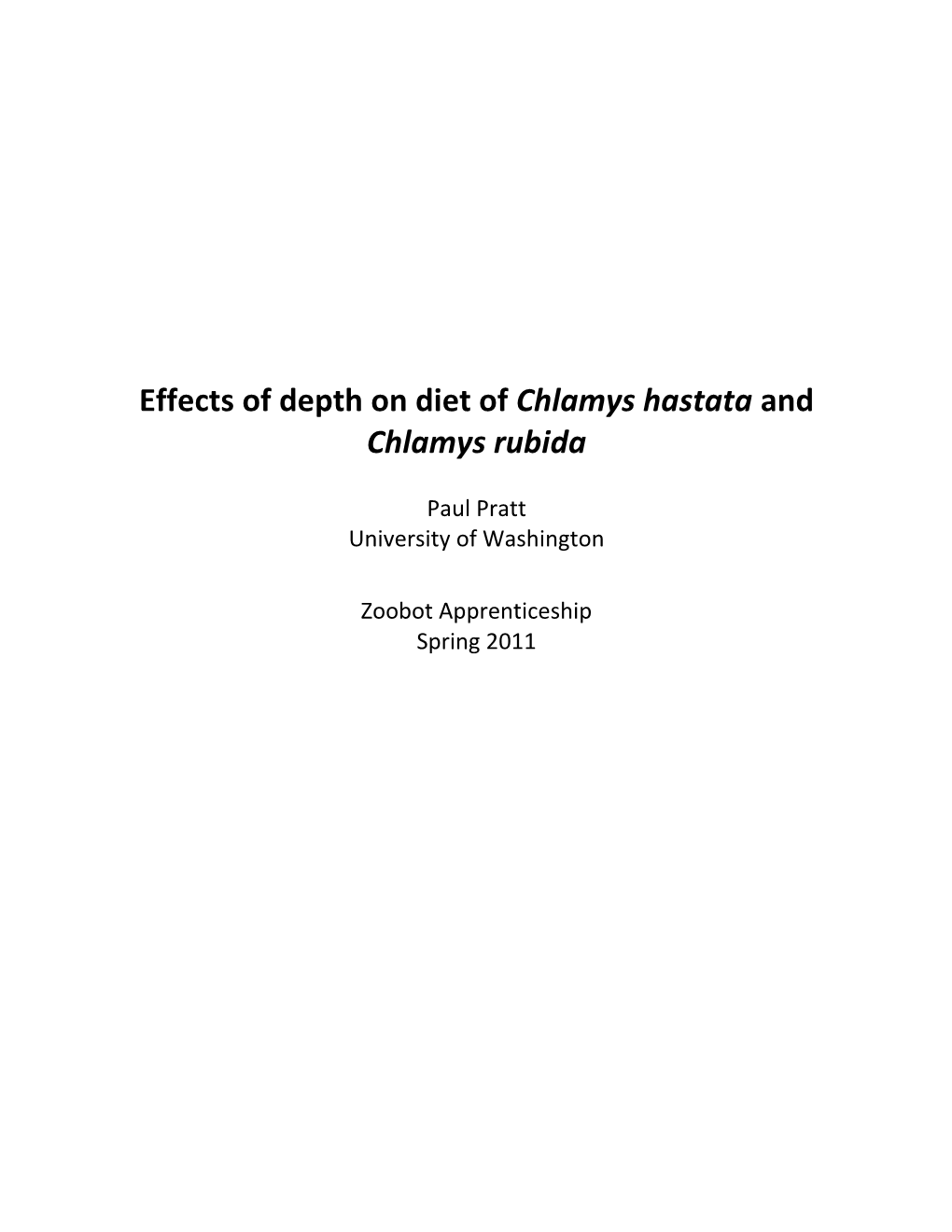 Effects of Depth on Diet of Chlamys Hastata and Chlamys Rubida