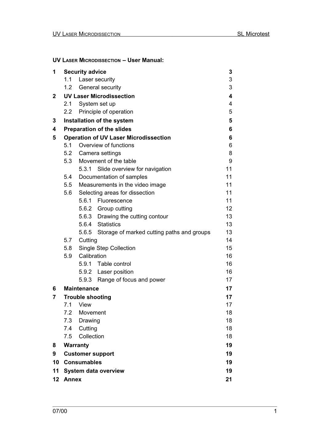 UV LASER MICRODISSECTION User Manual