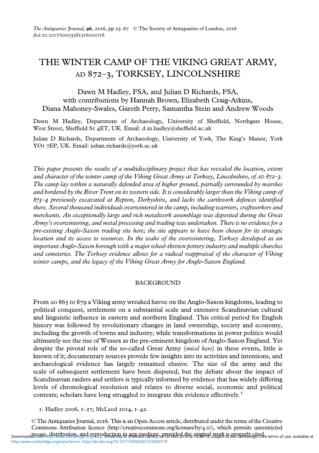 The Winter Camp of the Viking Great Army, Ad 872–3, Torksey, Lincolnshire