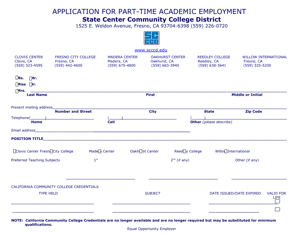 Application for Full-Time Academic Employment