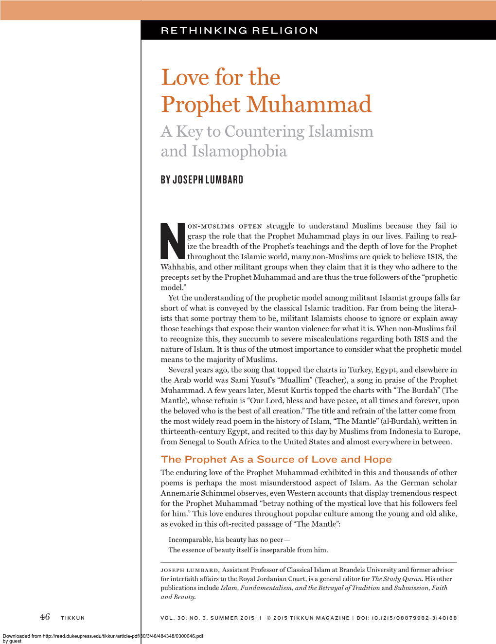 Love for the Prophet Muhammad a Key to Countering Islamism and Islamophobia