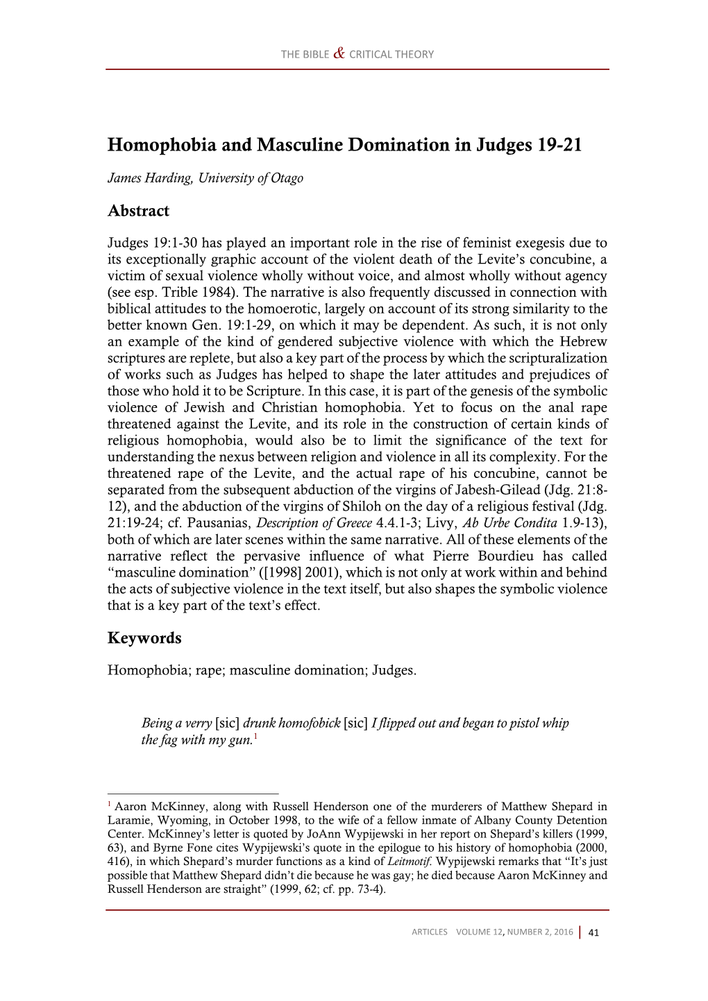 Homophobia and Masculine Domination in Judges 19-21