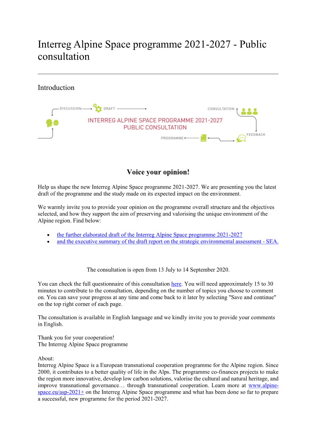 Interreg Alpine Space Programme 2021-2027 - Public Consultation