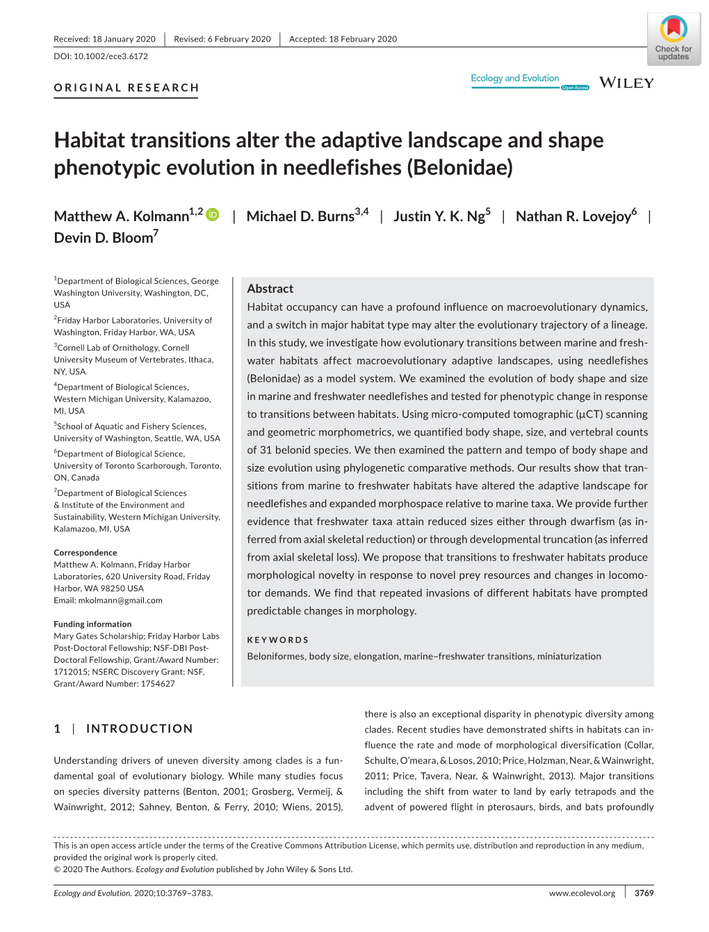 Habitat Transitions Alter the Adaptive Landscape and Shape Phenotypic Evolution in Needlefishes (Belonidae)