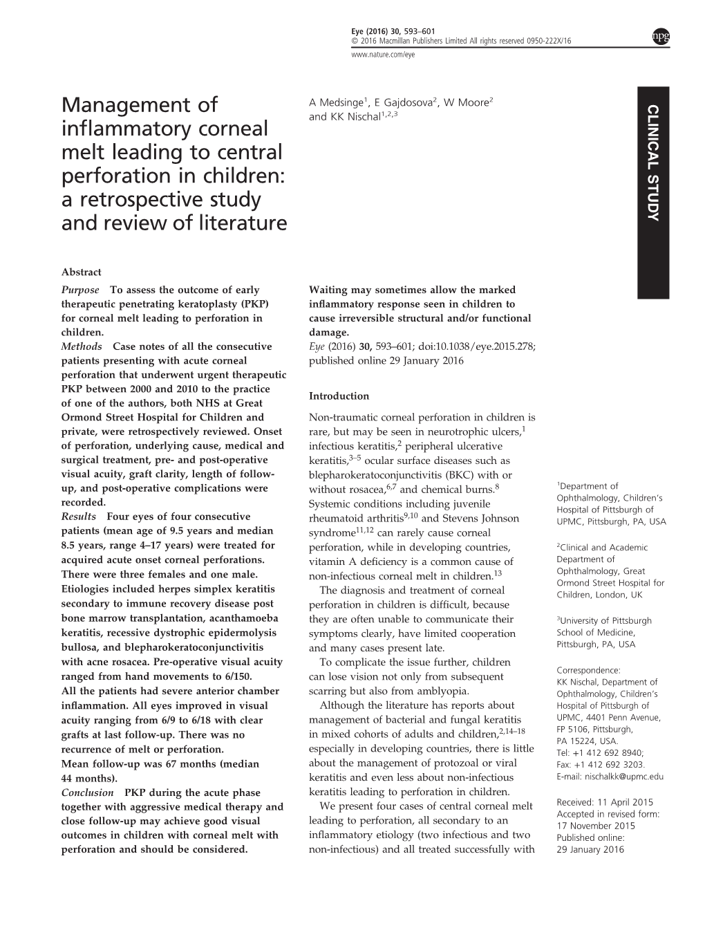 Management of Inflammatory Corneal Melt Leading to Central Perforation In