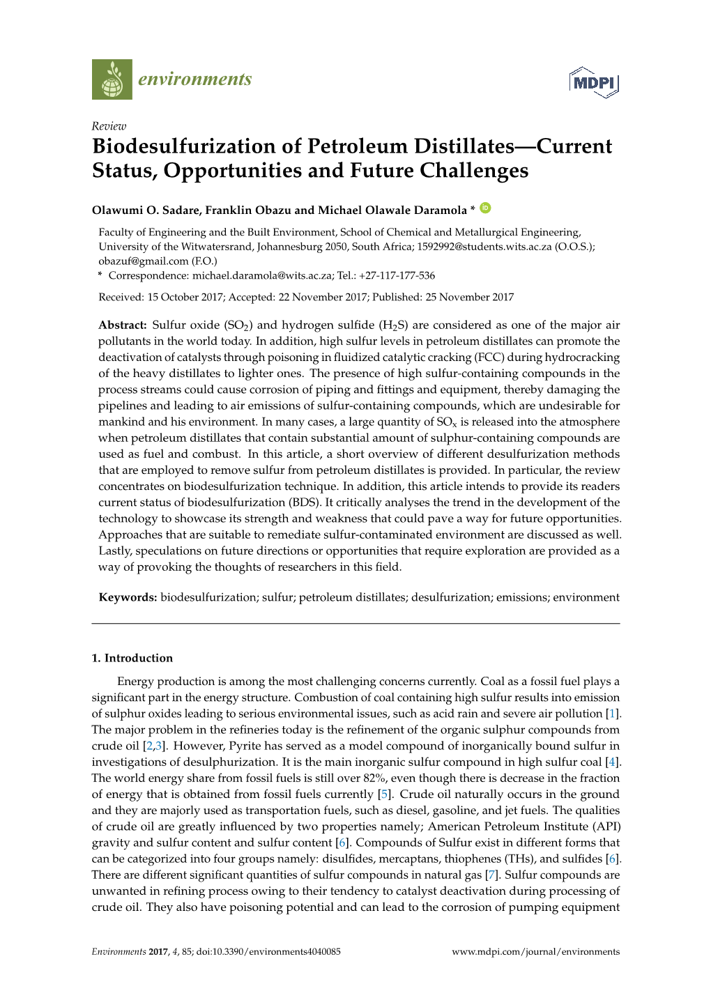 Biodesulfurization of Petroleum Distillates—Current Status, Opportunities and Future Challenges