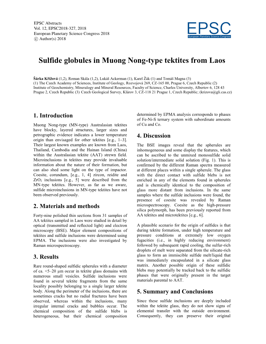 Sulfide Globules in Muong Nong-Type Tektites from Laos