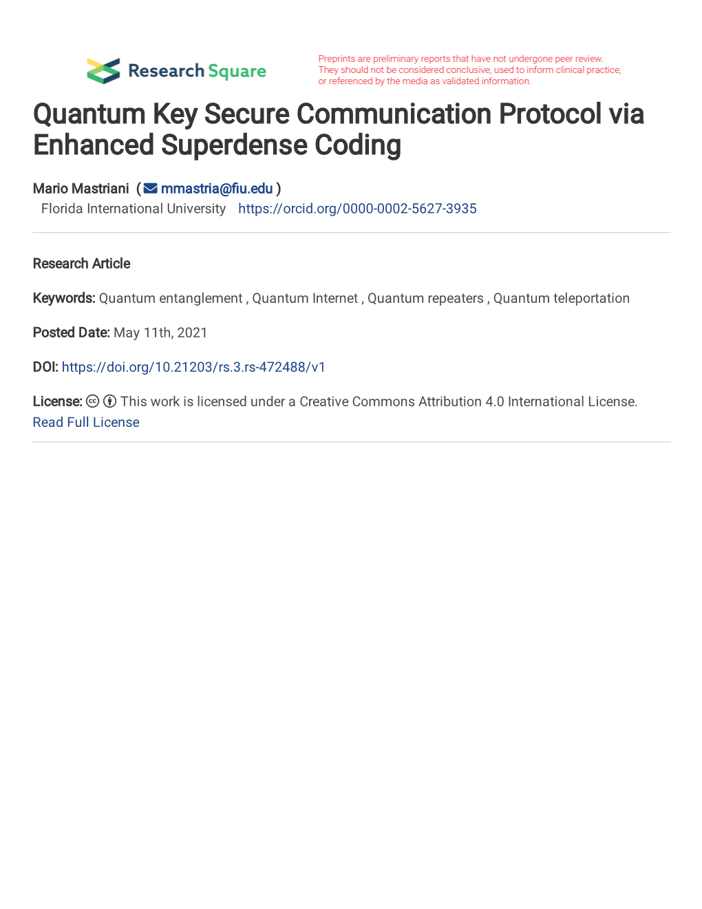 Quantum Key Secure Communication Protocol Via Enhanced Superdense Coding