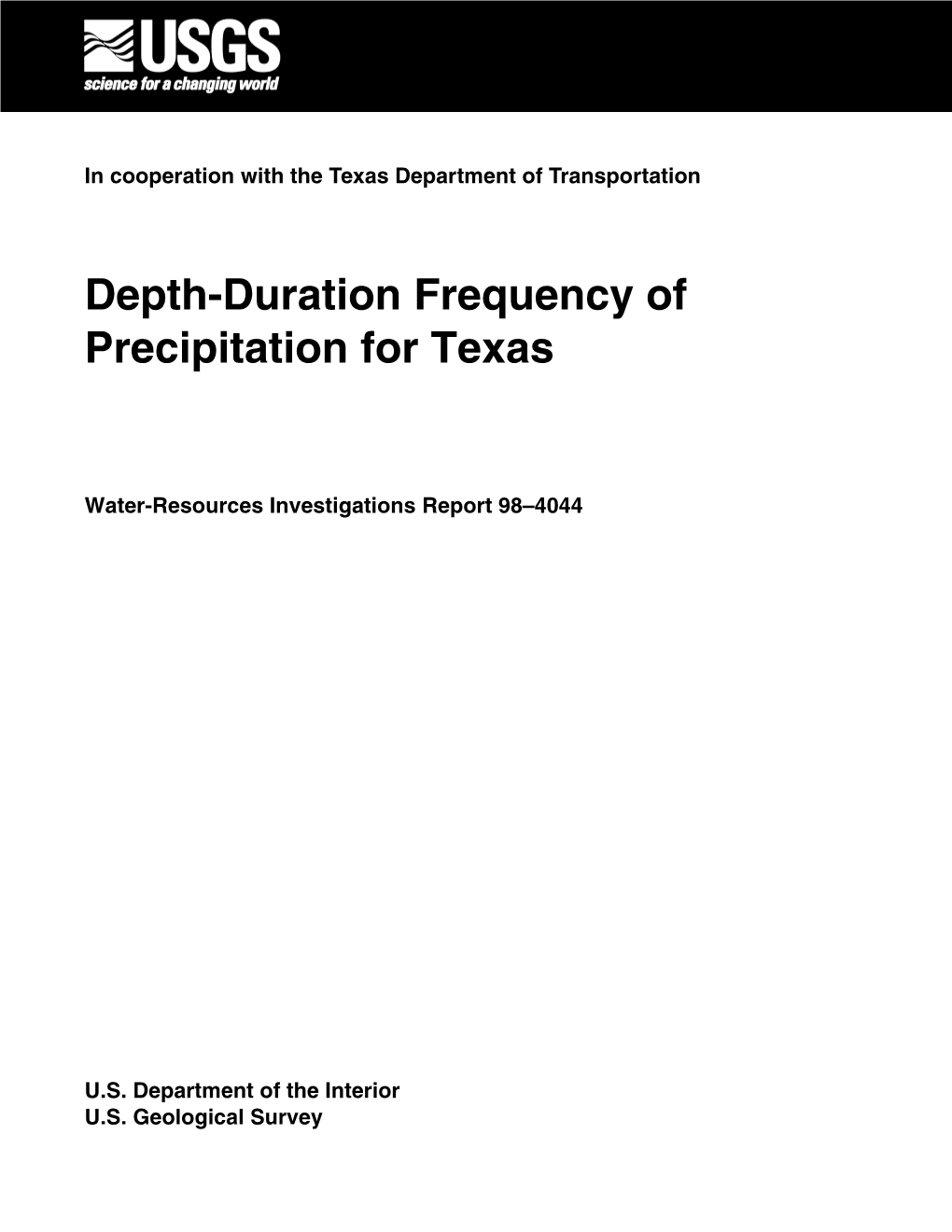 Depth-Duration Frequency of Precipitation for Texas