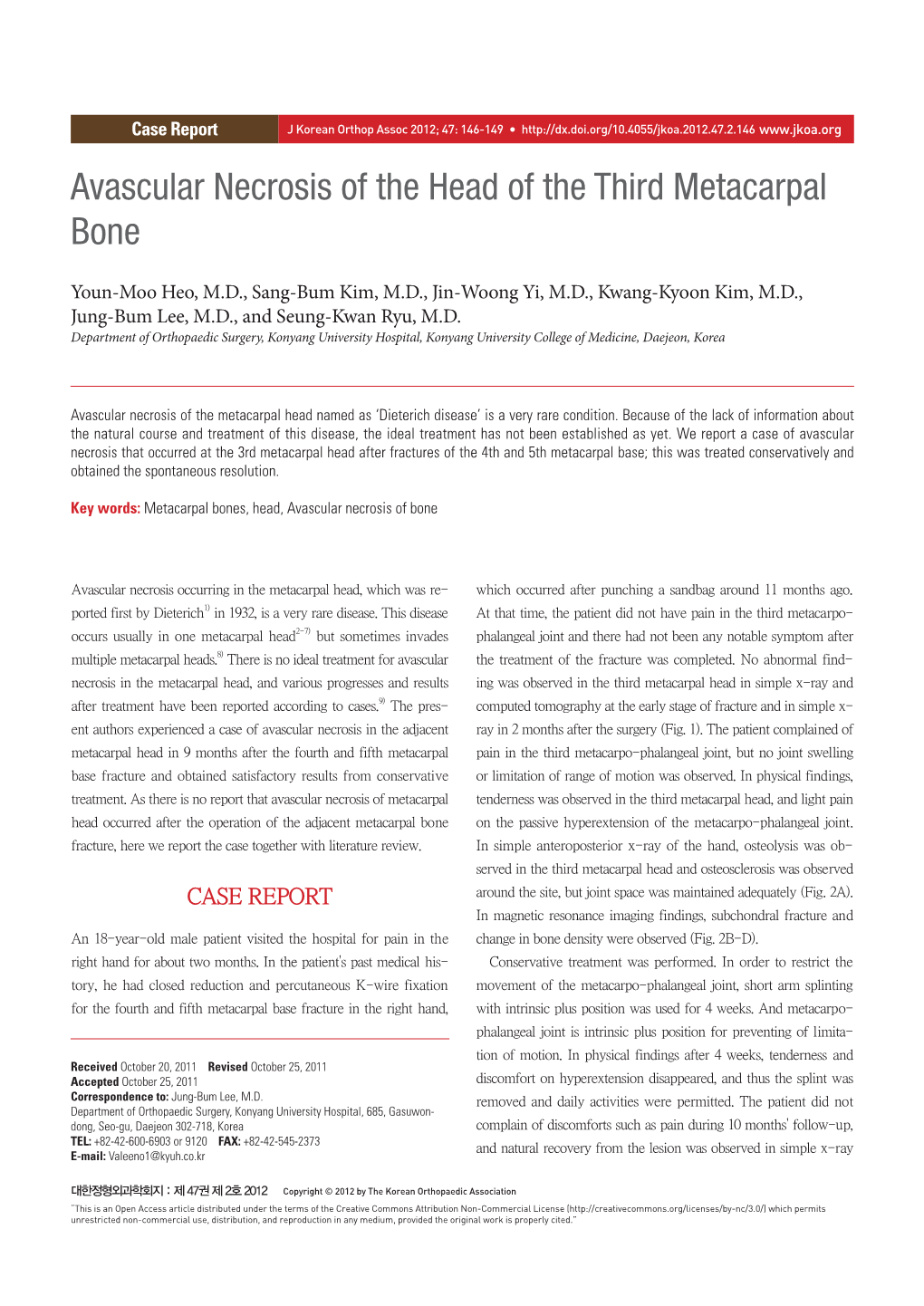 Avascular Necrosis of the Head of the Third Metacarpal Bone