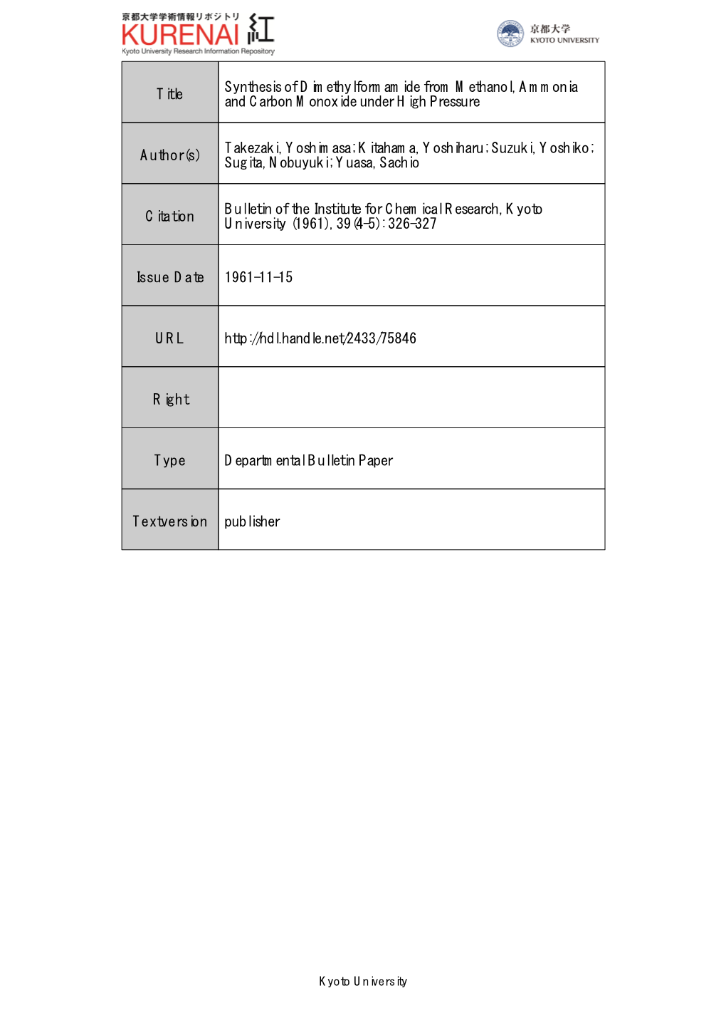 Title Synthesis of Dimethylformamide from Methanol, Ammonia And