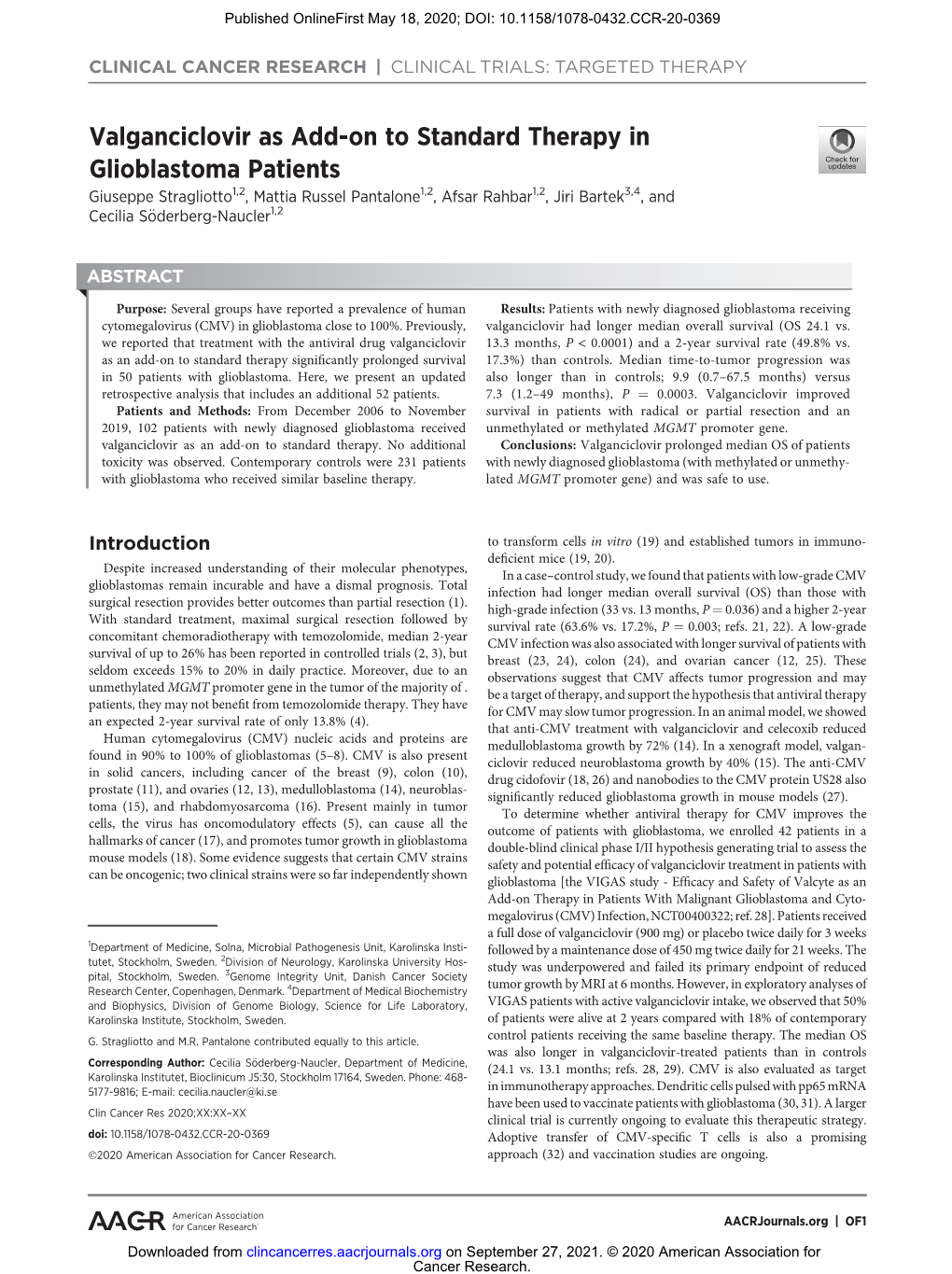 Valganciclovir As Add-On to Standard Therapy in Glioblastoma Patients