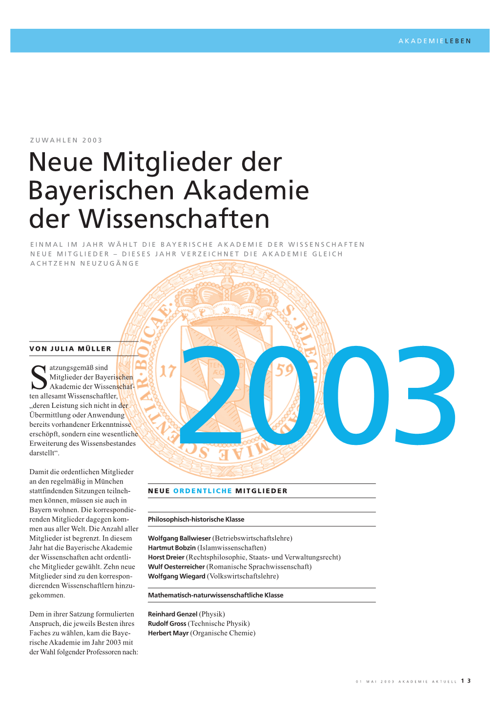 Neue Mitglieder Der Bayerischen Akademie Der Wissenschaften