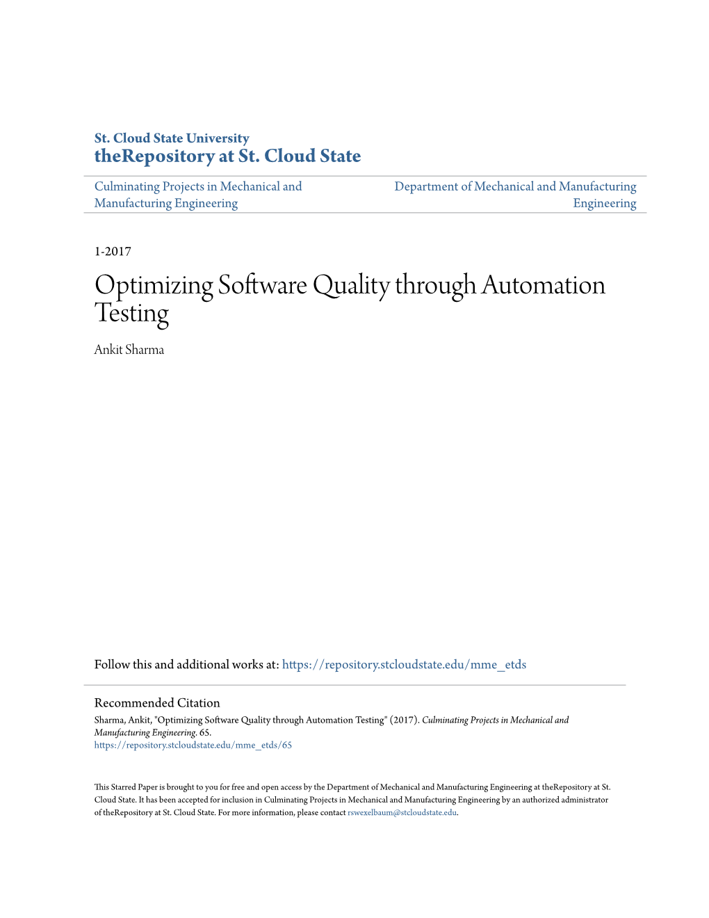 Optimizing Software Quality Through Automation Testing Ankit Sharma