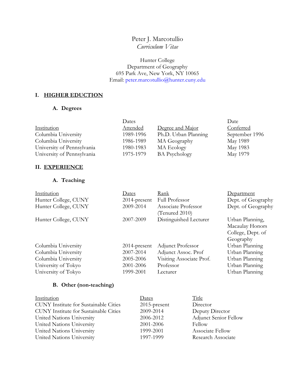 Peter J. Marcotullio Curriculum Vitae