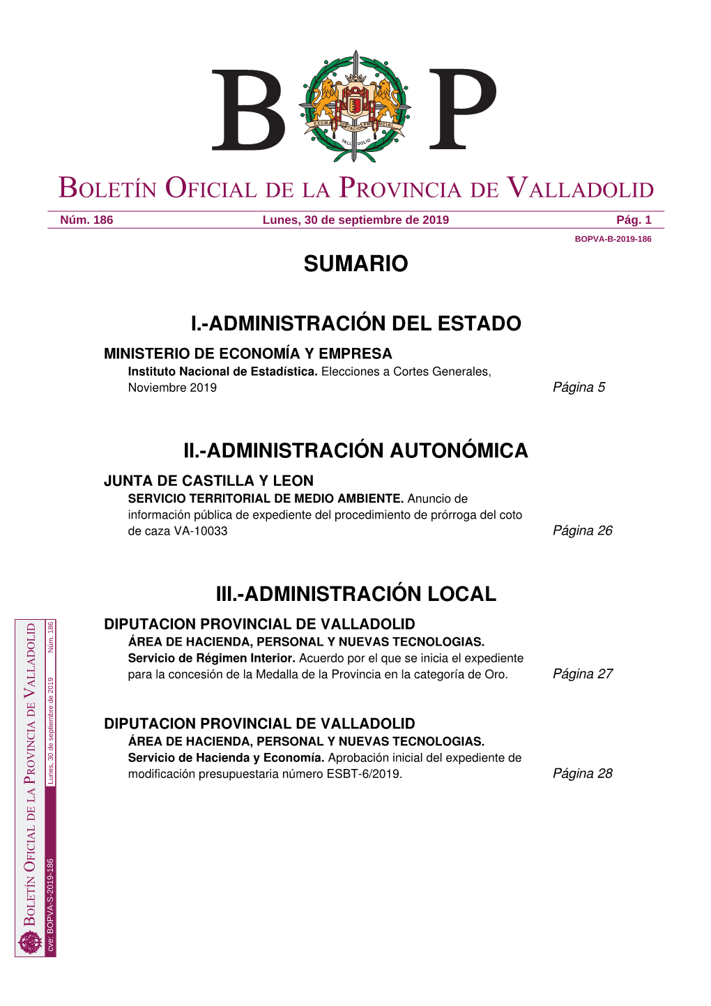 Sumario Boletín Oficial De La Provincia De Valladolid