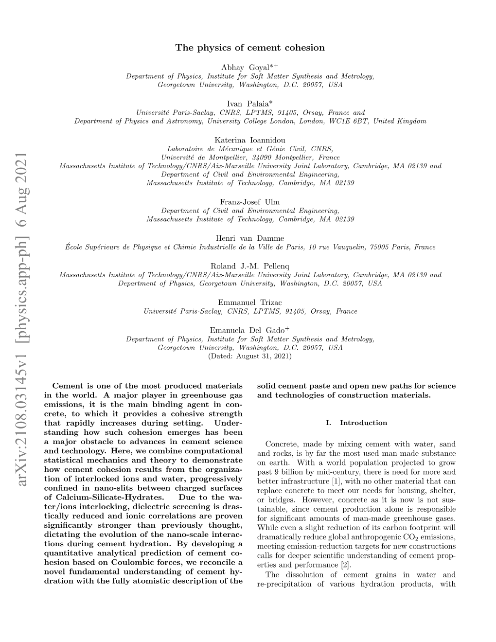 The Physics of Cement Cohesion