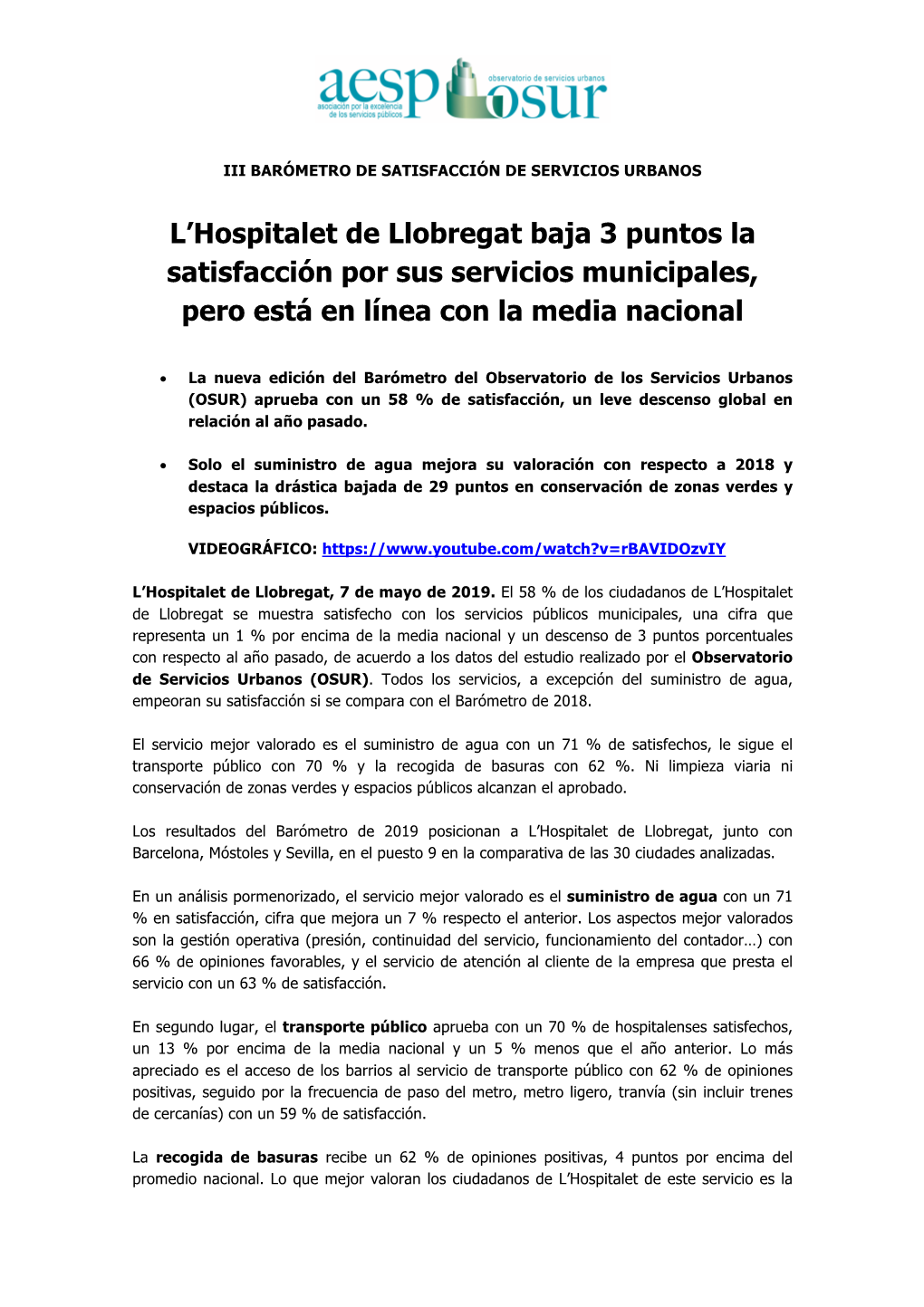 L'hospitalet De Llobregat Baja 3 Puntos La Satisfacción Por Sus Servicios Municipales, Pero Está En Línea Con La Media Naci