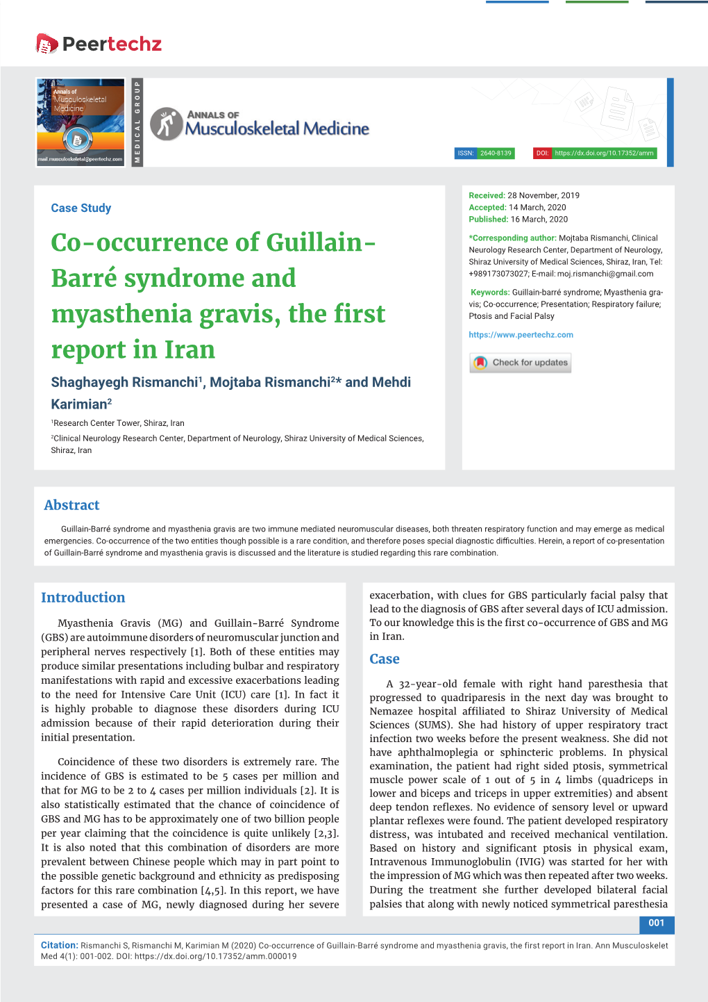 Co-Occurrence of Guillain-Barré Syndrome and Myasthenia Gravis