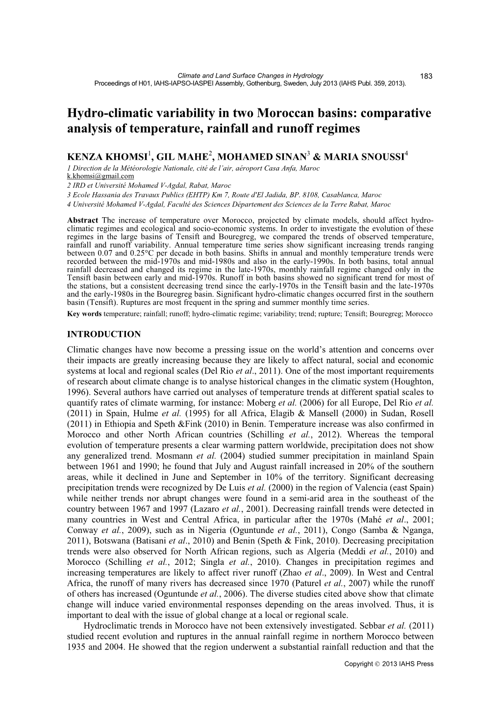 Hydro-Climatic Variability in Two Moroccan Basins: Comparative Analysis of Temperature, Rainfall and Runoff Regimes