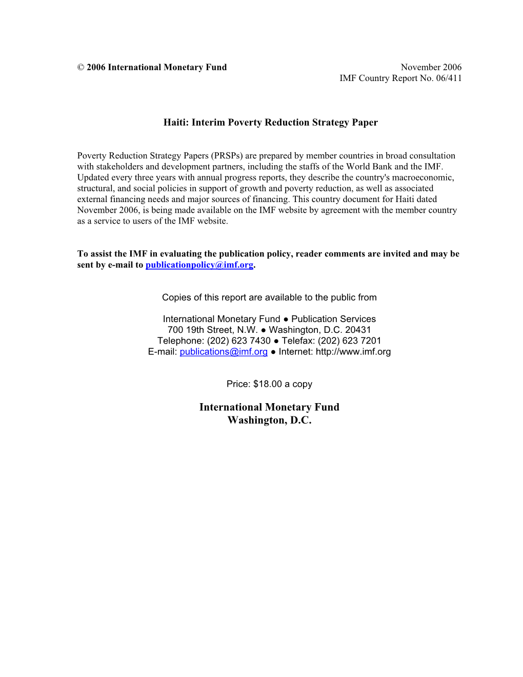 Haiti: Interim Poverty Reduction Strategy Paper