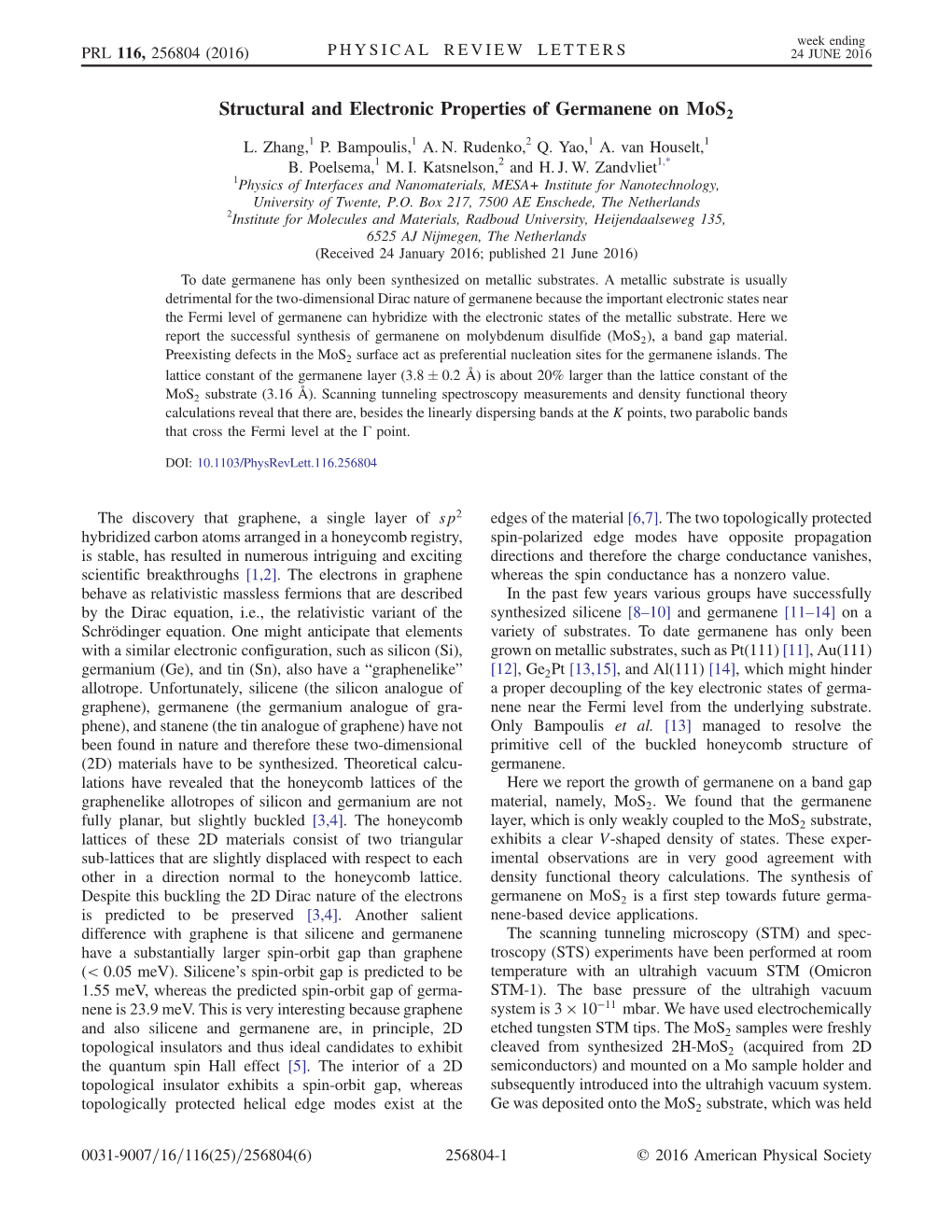 Structural and Electronic Properties of Germanene on Mos2