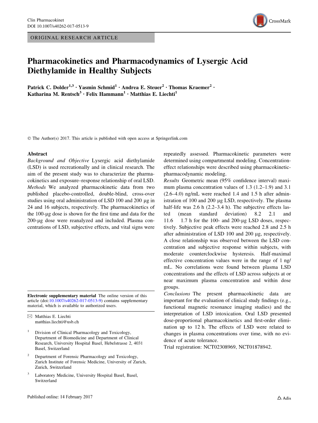 Pharmacokinetics and Pharmacodynamics of Lysergic Acid Diethylamide in Healthy Subjects