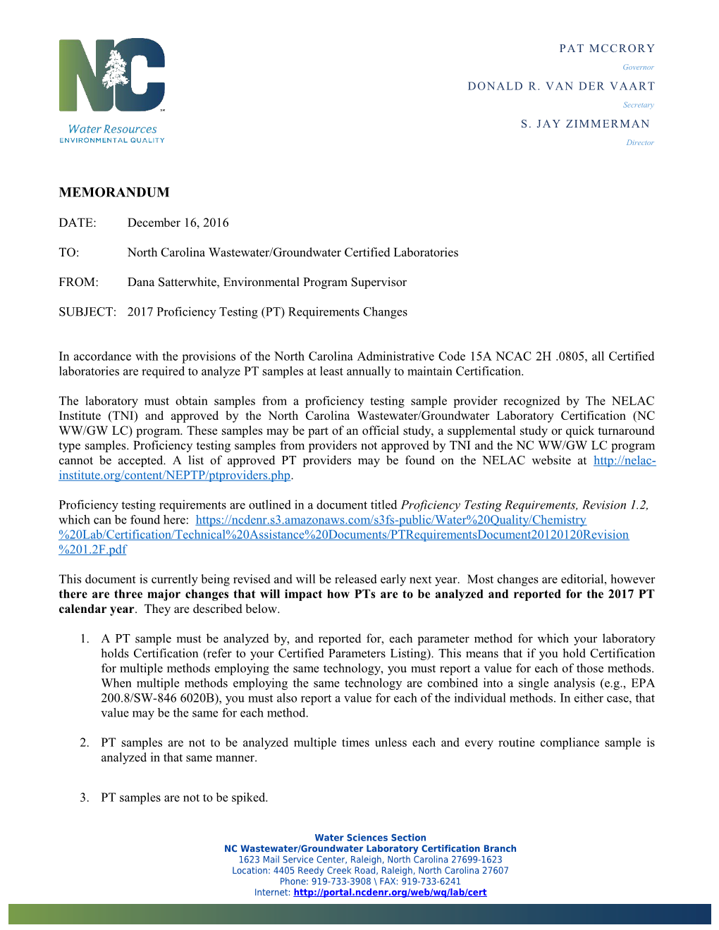 2017 PT Requirements and Timetables Memorandum