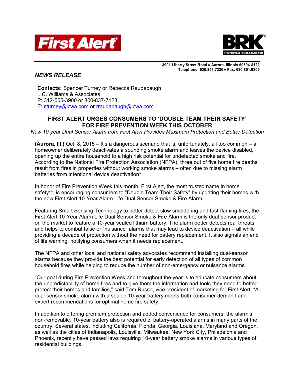 News Release First Alert Urges Consumers To