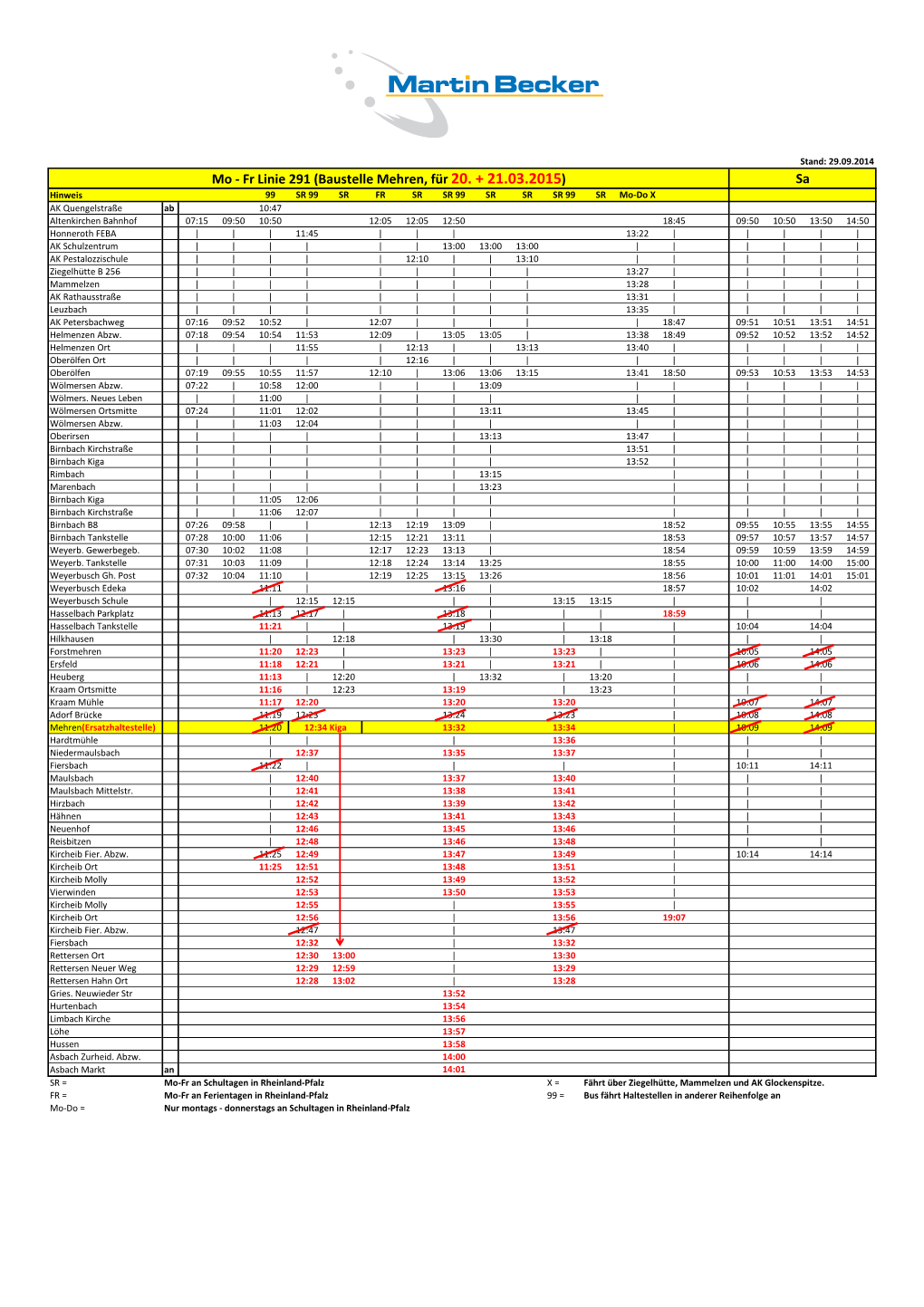 Baustelle Mehren Fahrplan Linie 291 Für 20. 21.03.15