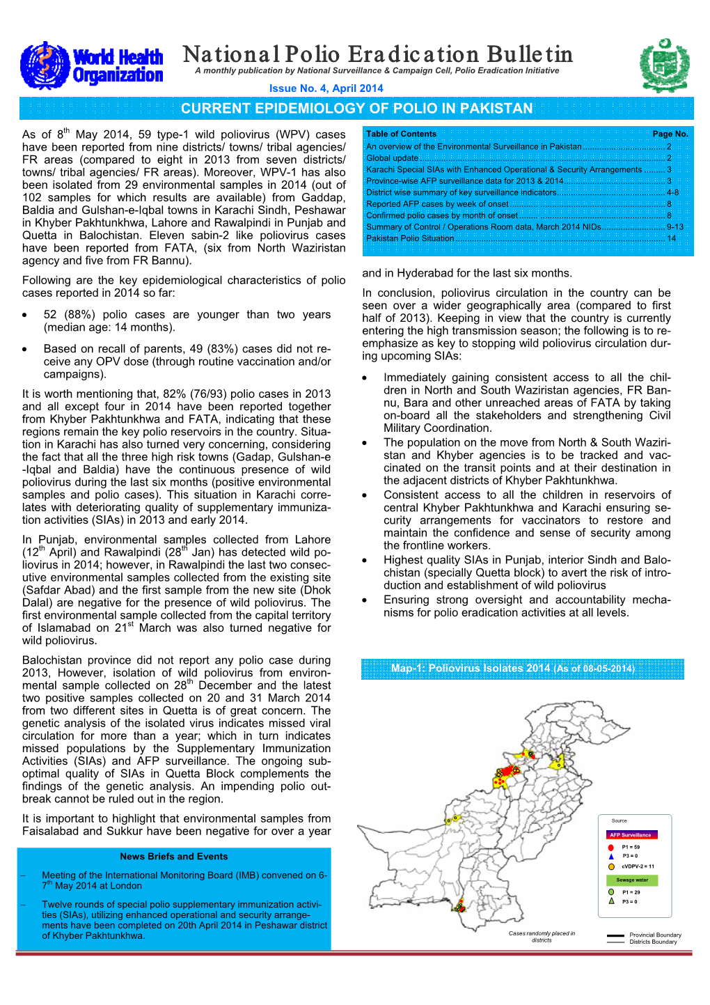 National Polio Eradication Bulletin a Monthly Publication by National Surveillance & Campaign Cell, Polio Eradication Initiative Issue No