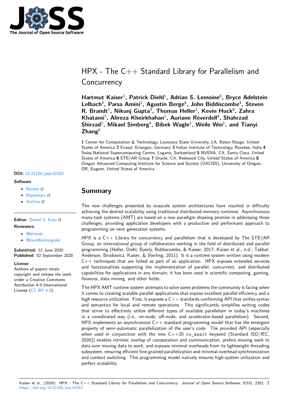 HPX - the C++ Standard Library for Parallelism and Concurrency