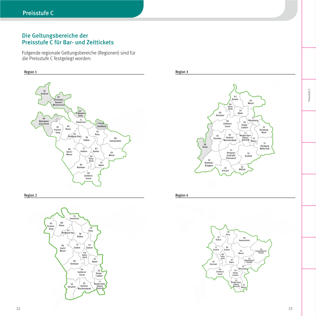 19 Regionen Aus Fest Vorgegebenen Tarifgebietskombinationen