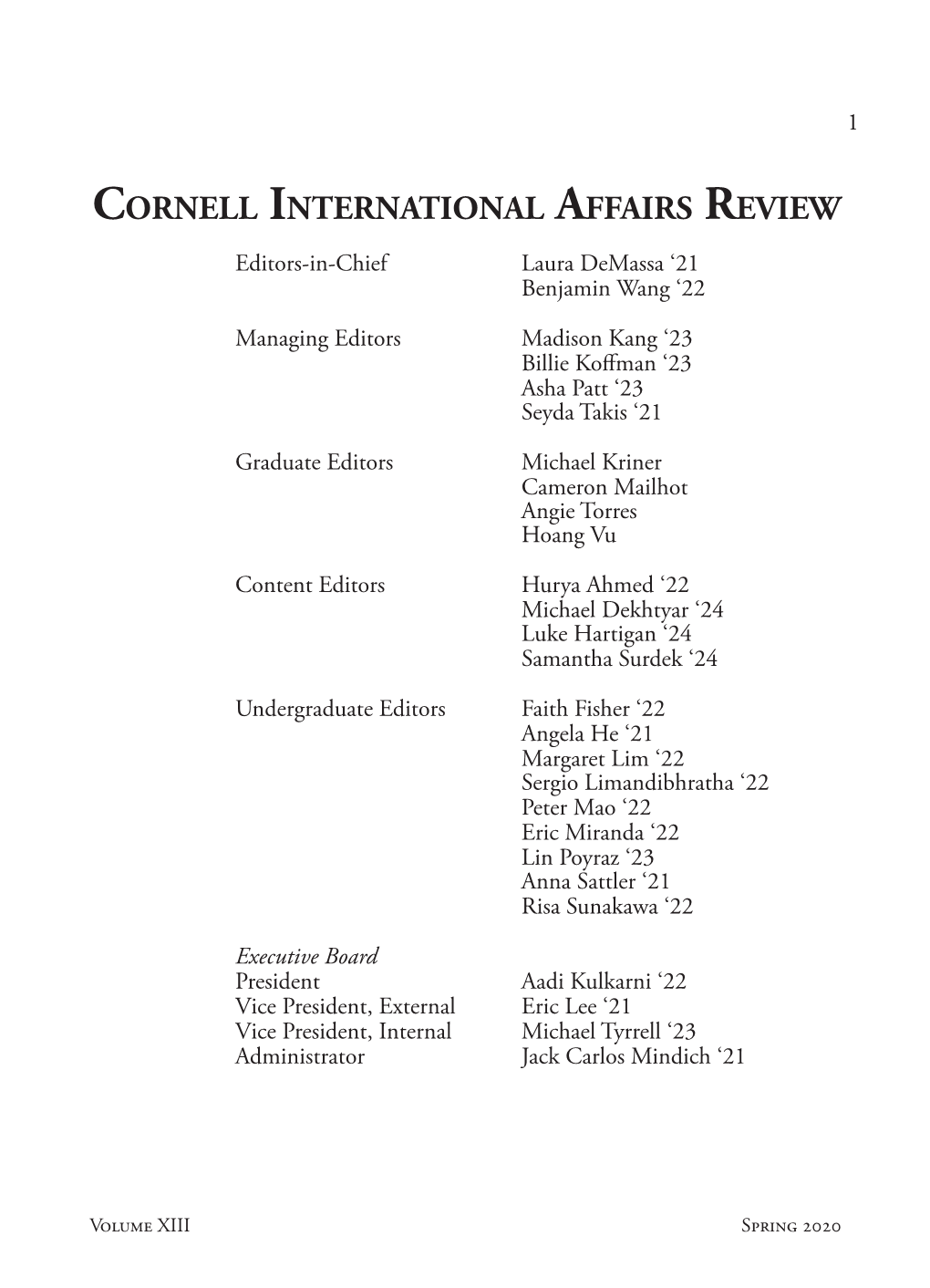 Cornell International Affairs Review 14.1
