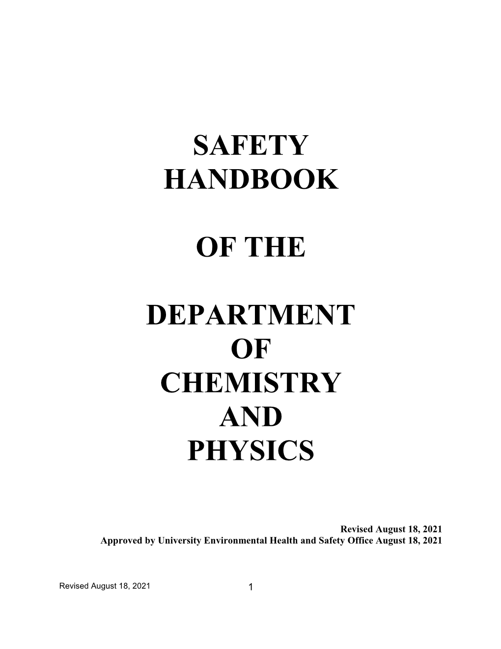 Safety Handbook of the Department of Chemistry and Physics