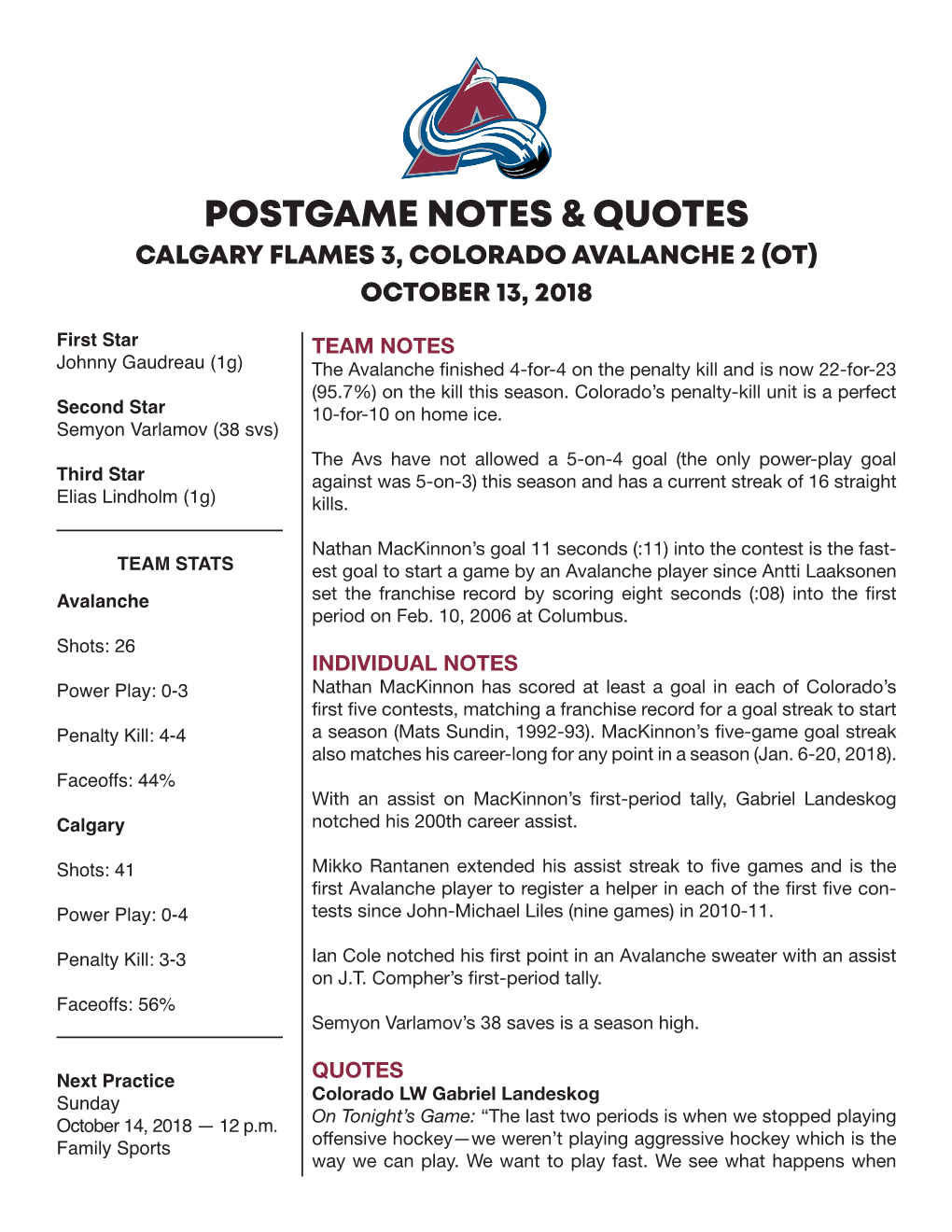 Postgame Notes & Quotes