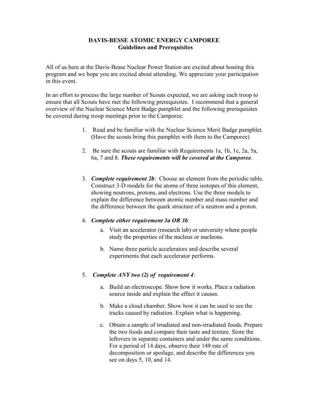 DAVIS-BESSE ATOMIC ENERGY CAMPOREE - Guidelines and Prerequisites