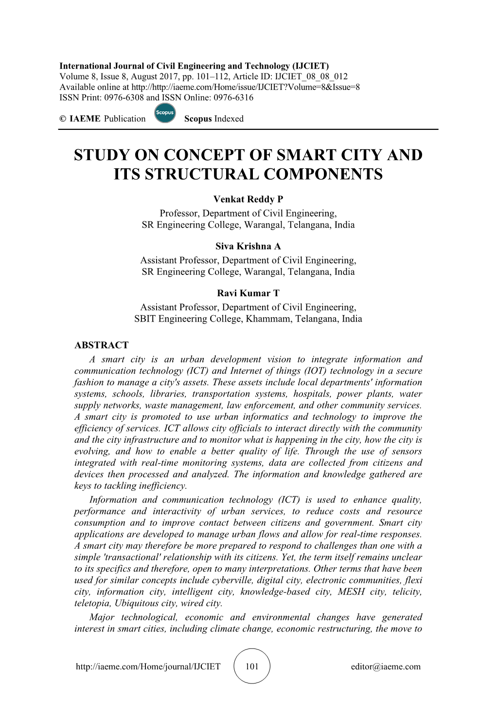 Study on Concept of Smart City and Its Structural Components