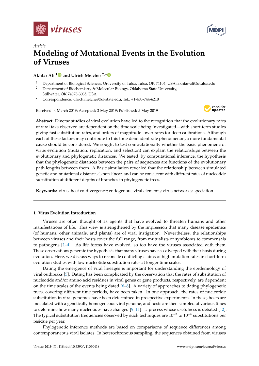 Modeling of Mutational Events in the Evolution of Viruses